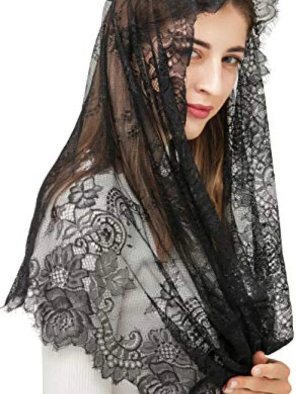 Infinity Mantilla Veil Chantilly Lace Head Covering for Mass & Bridal